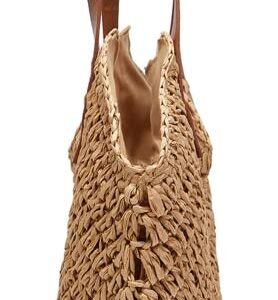 Summer Casual Straw Tote Bag Large Capacity Woven Shoulder Handbag for Summer Beach Vocation (A-Khaki)