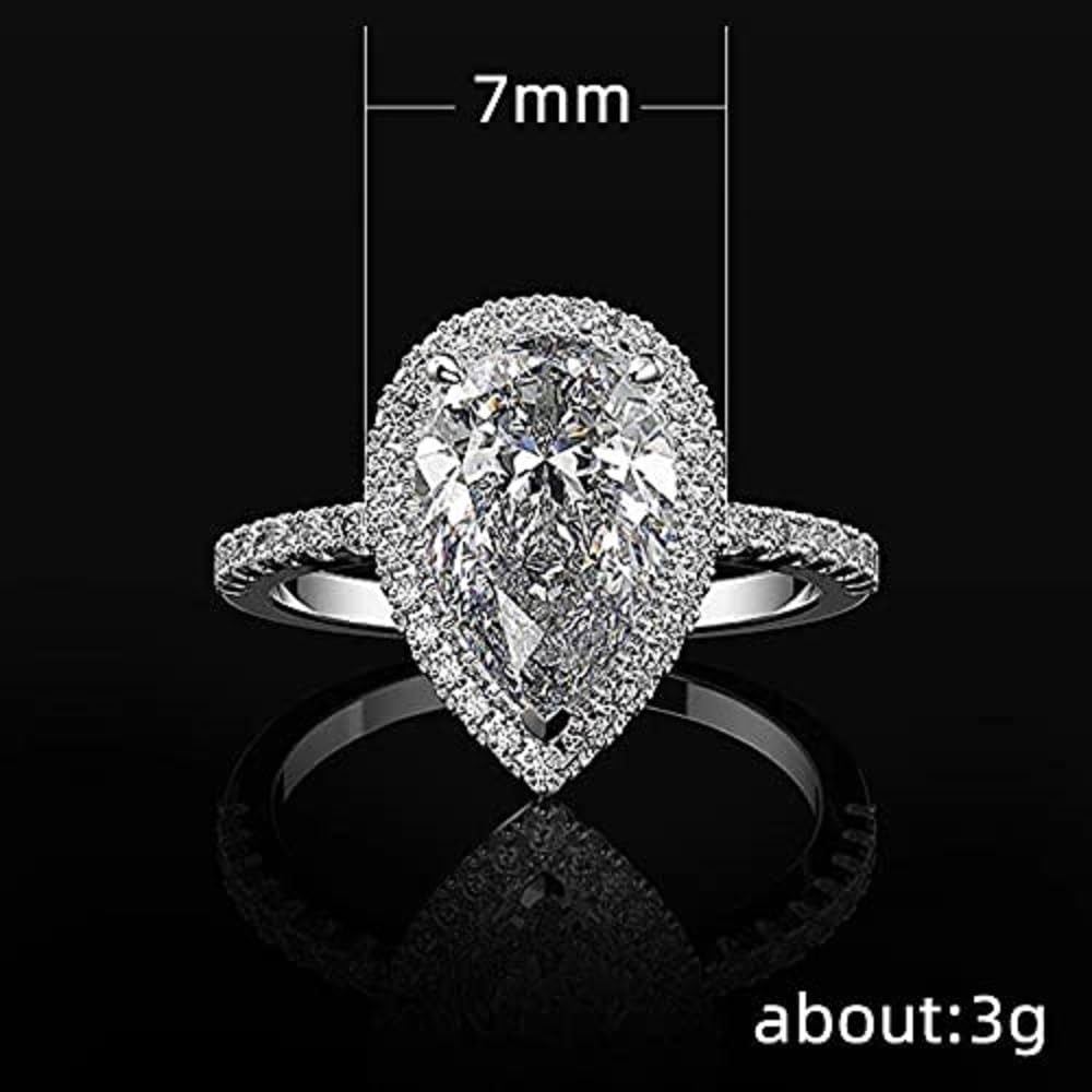 925 Silver Ladies Classic 18K Ring Fashion Elegant Drop Pear Shape Ring Engagement Wedding Ring Ideas Sparkling Drop Shaped Zircon Wedding Rings for Women Wedding Jewelry Sizes 6-10 569 (6)