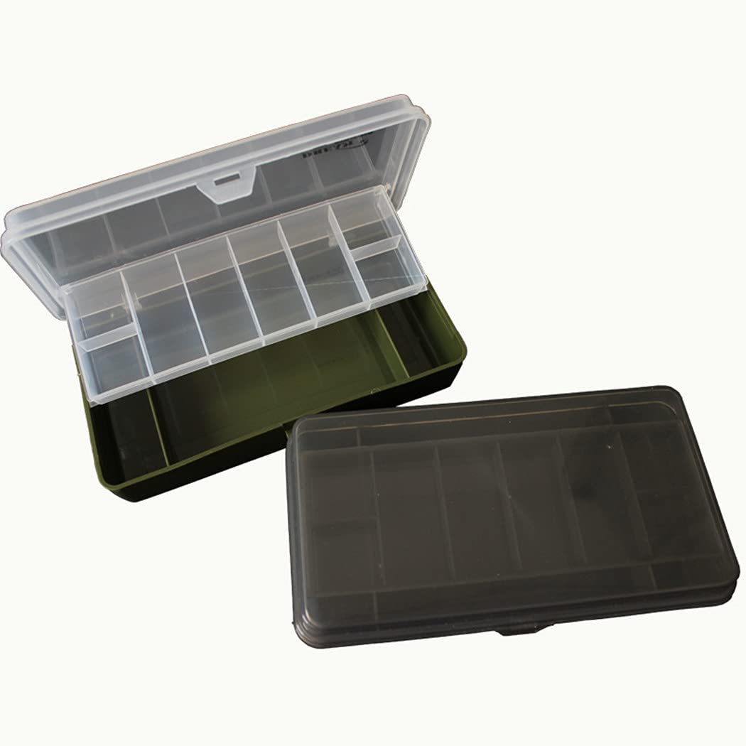 Toasis Fishing Lure Storage Container Organizer Double Layer Tackle Plastic Box (Olive & Clear-2pack)