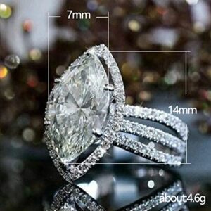 DCFSHEE Fashion Shiny Plated Silver Marquise Cut Cubic Zirconia CZ Halo Wedding Engagement Split Shank Band Ring Set for Women (US Size 8)