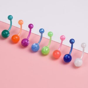 JFORYOU Belly Button Rings Acrylic Belly Rings Multicolor Navel Rings Cute Belly Piercing Jewelry 14G