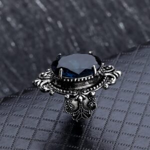 COSJOOHY Vintage Ring 925 Sterling Silver Oval Cushion Cut Gemstone Dark Blue Topaz Ring Statement Ring Navy Gemstone Ring Women Jewelry Elegant Wedding Ring (10)