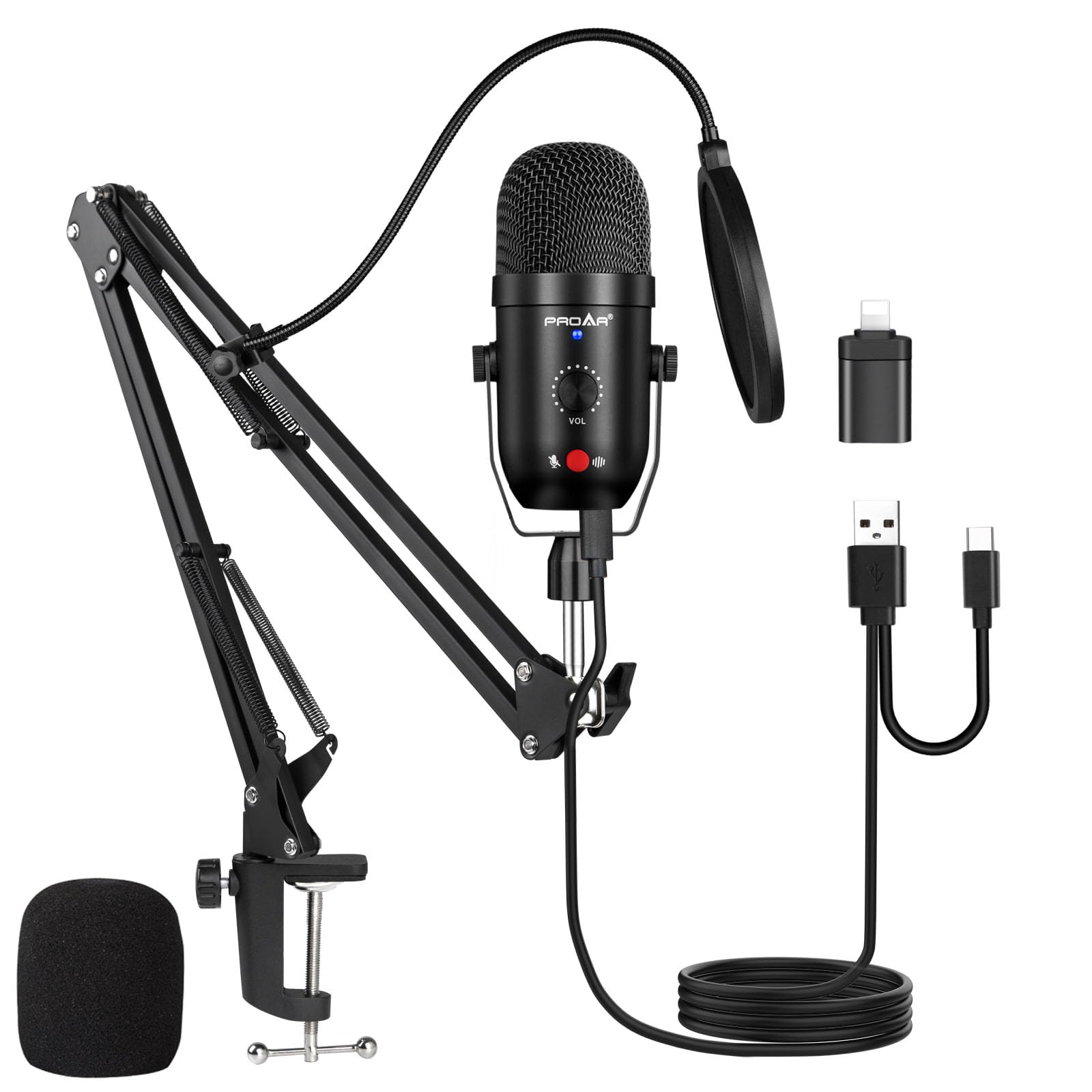 USB Microphone for PC Computer PS4 Cardioid Condenser ASMR Microphone Kit Metal Podcast Microphone for Streaming Gaming Studio Video Recording YouTube Noise Cancelling Mic Kit for Laptop,Phone,Mac