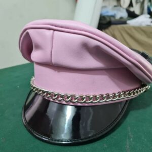 Real Leather Pink Leather Biker Peaked Muir Army Police Gay Chain Cap Party Hat, 7 1/4