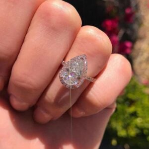 925 Silver Ladies Classic 18K Ring Fashion Elegant Drop Pear Shape Ring Engagement Wedding Ring Ideas Sparkling Drop Shaped Zircon Wedding Rings for Women Wedding Jewelry Sizes 6-10 569 (6)