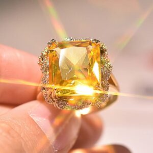 925 Sterling Silver Set Champagne Square Diamond Ring Fashion Citrine Gold Plated Gemstone Ring Yellow Diamond Ring Princess Cut Cubic Zirconia Citrine Ring Wedding Ring Size 6-10 570 (8)