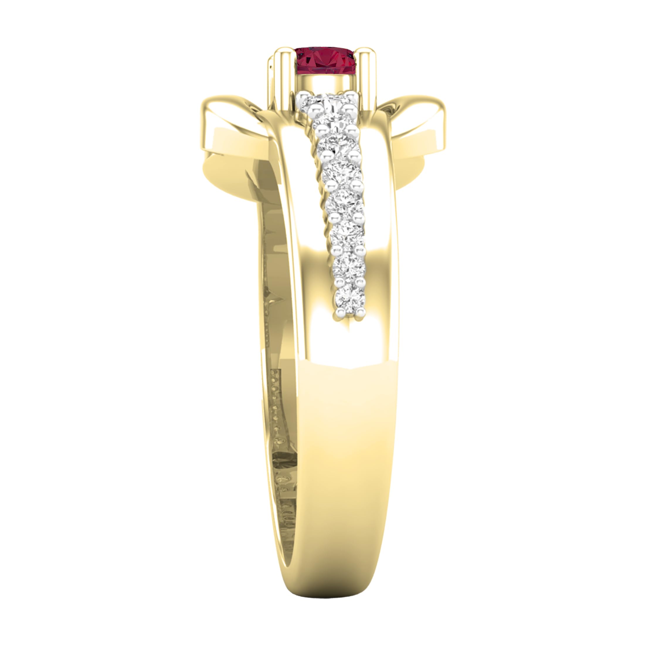 Dazzlingrock Collection 4mm Round Ruby & White Diamond Knot Style Engagement Promise Ring for Women in 14K Solid Yellow Gold, Size 6