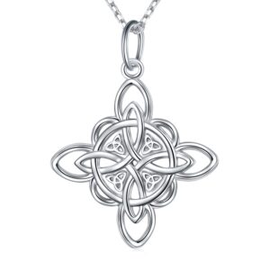 FLYOW Witches Knot Necklace 925 Sterling Silver Good Luck Irish Jewelry Celtic Triquetra Trinity Witches Knot Pendant Necklace for Women Birthday Graduation Christmas