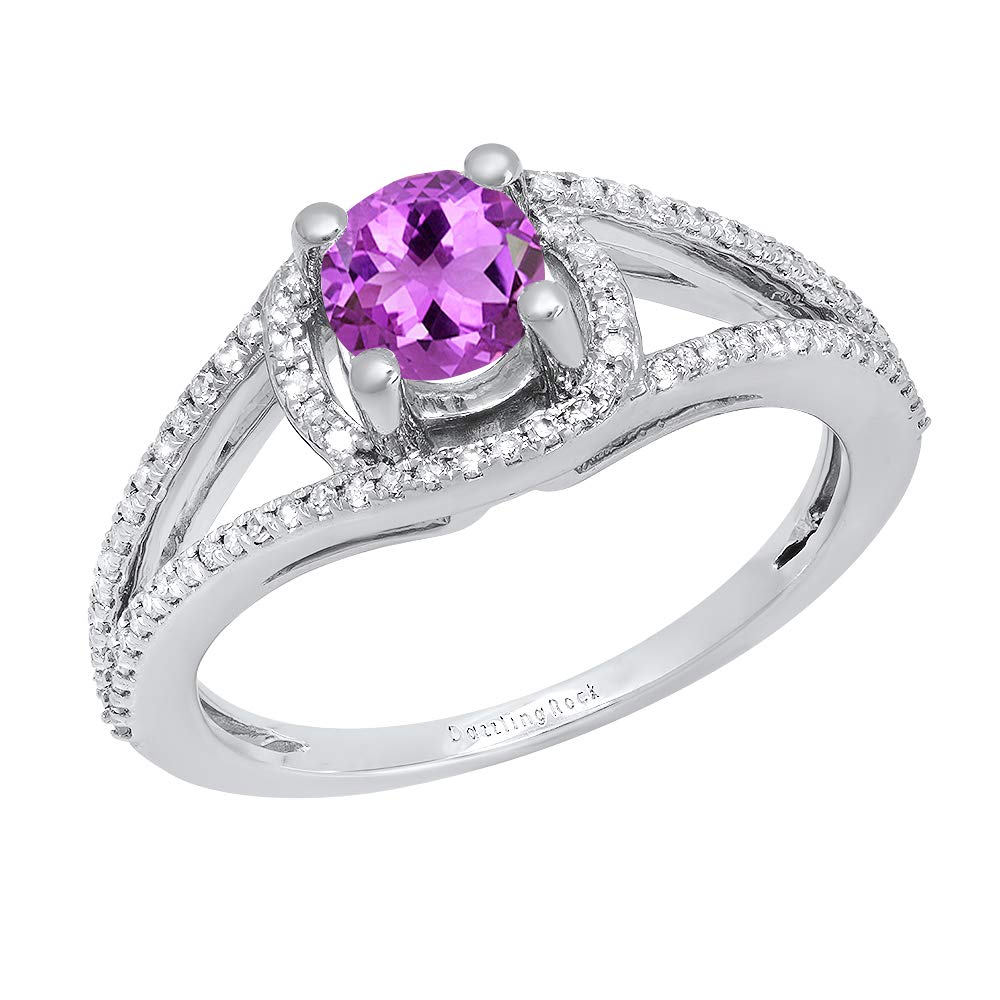 Dazzlingrock Collection 5.6 MM Round Amethyst & White Diamond Women Bridal Split Shank Engagement Ring, 14K White Gold, Size 7