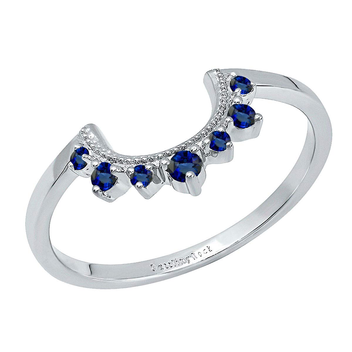 Dazzlingrock Collection Round Lab Created Blue Sapphire Guard Curved Wedding Band for Women in 10K White Gold Size 6