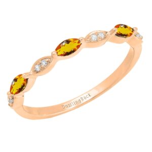 dazzlingrock collection marquise citrine and round diamond ladies anniversary wedding band, 10k rose gold, size 4