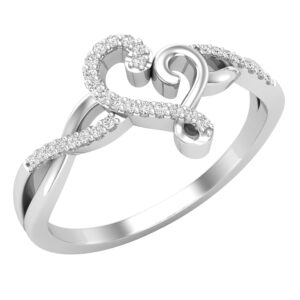 Dazzlingrock Collection 0.10 Carat (ctw) Round White Diamond Women Crossover Heart Engagement Promise Ring 1/10 CT, 10K White Gold, Size 7