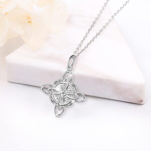 FLYOW Witches Knot Necklace 925 Sterling Silver Good Luck Irish Jewelry Celtic Triquetra Trinity Witches Knot Pendant Necklace for Women Birthday Graduation Christmas