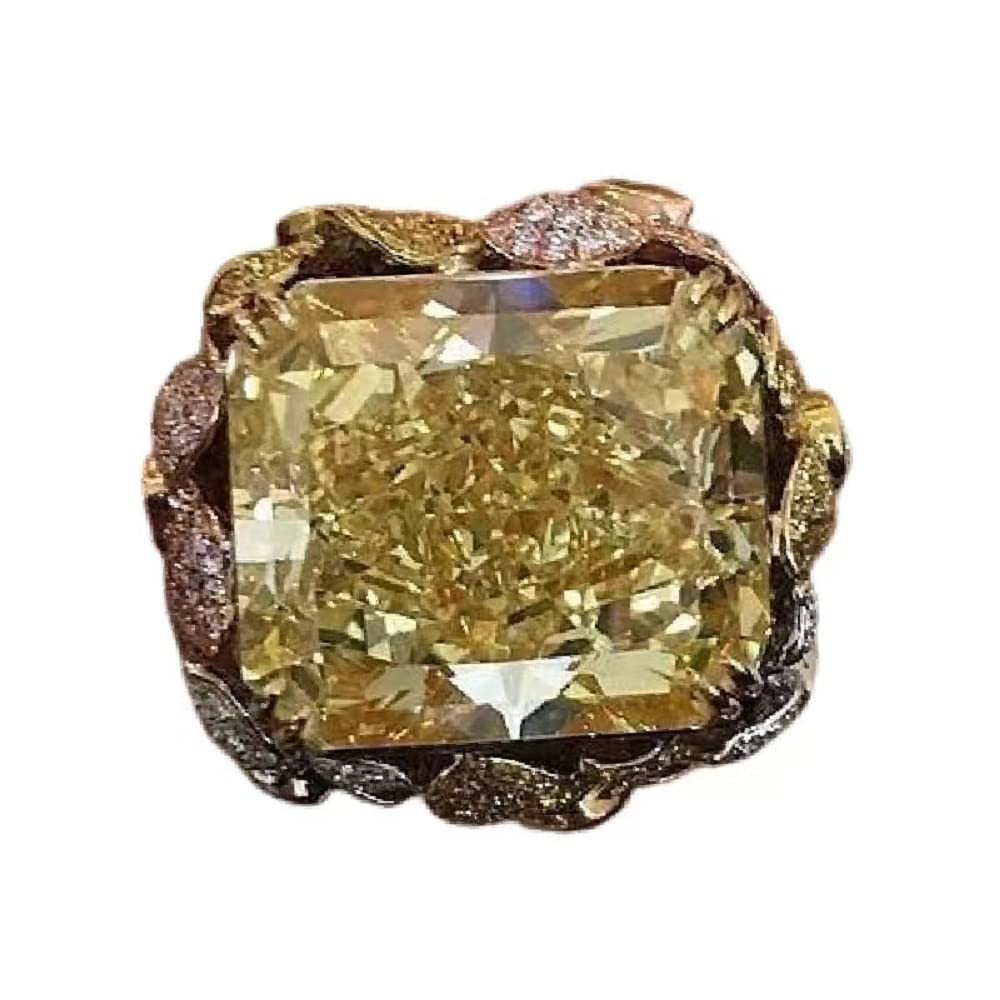 925 Sterling Silver Set Champagne Square Diamond Ring Fashion Citrine Gold Plated Gemstone Ring Yellow Diamond Ring Princess Cut Cubic Zirconia Citrine Ring Wedding Ring Size 6-10 570 (8)