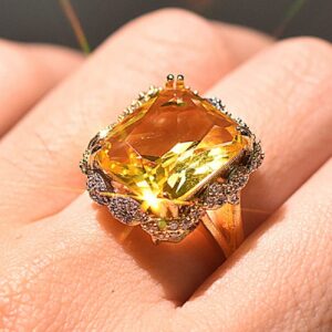 925 Sterling Silver Set Champagne Square Diamond Ring Fashion Citrine Gold Plated Gemstone Ring Yellow Diamond Ring Princess Cut Cubic Zirconia Citrine Ring Wedding Ring Size 6-10 570 (8)