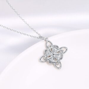 FLYOW Witches Knot Necklace 925 Sterling Silver Good Luck Irish Jewelry Celtic Triquetra Trinity Witches Knot Pendant Necklace for Women Birthday Graduation Christmas