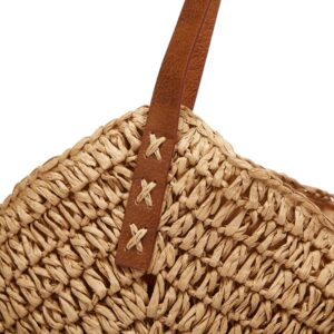 Summer Casual Straw Tote Bag Large Capacity Woven Shoulder Handbag for Summer Beach Vocation (A-Khaki)