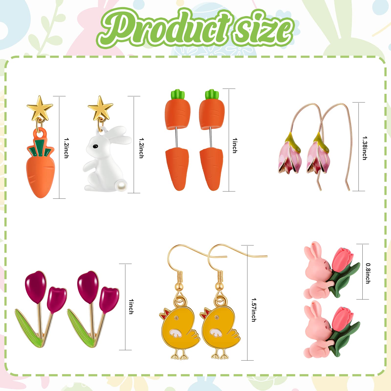 6 Pairs Easter Earrings Rabbit Carrot Tulip Chick Earrings Flower Stud Earrings Pink Flower Earrings Clay Bunny Statement Dangle Earrings for Girls Women, 6 Styles