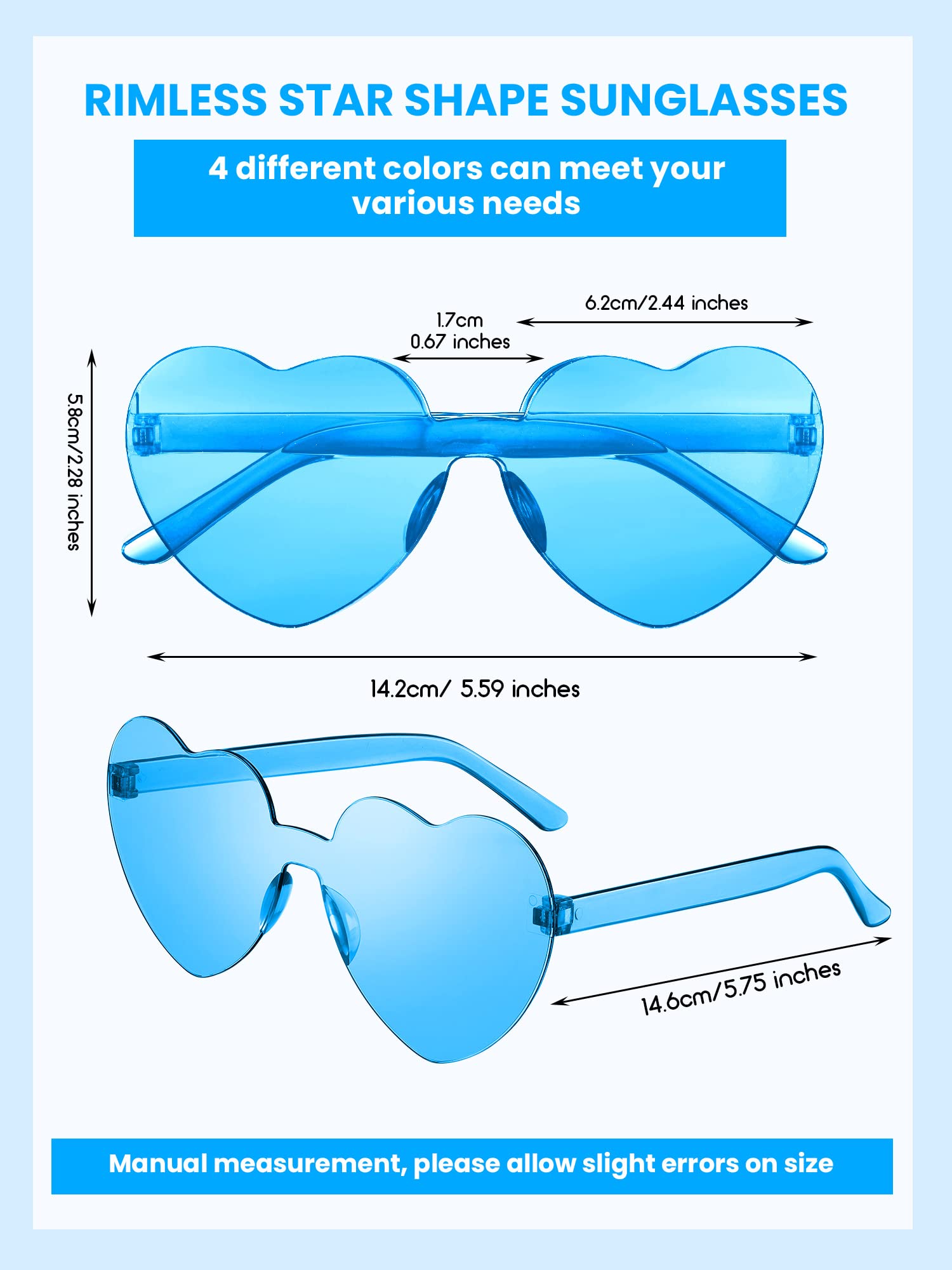 Weewooday 40 Pairs Heart Glasses Rimless Heart Shaped Frameless Sunglasses Transparent Sunglasses Tinted Eyewear(Blue)