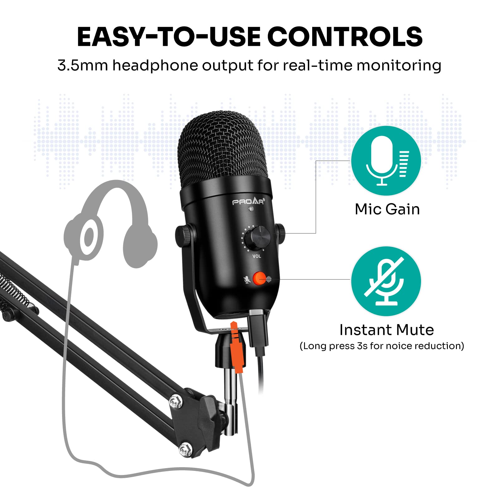 USB Microphone for PC Computer PS4 Cardioid Condenser ASMR Microphone Kit Metal Podcast Microphone for Streaming Gaming Studio Video Recording YouTube Noise Cancelling Mic Kit for Laptop,Phone,Mac