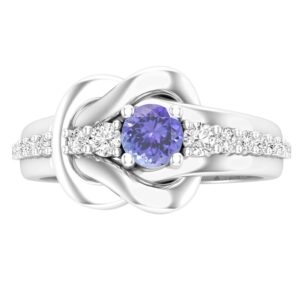 Dazzlingrock Collection 4mm Round Tanzanite & White Diamond Knot Style Engagement Promise Ring for Women in 18K Solid White Gold, Size 6.5