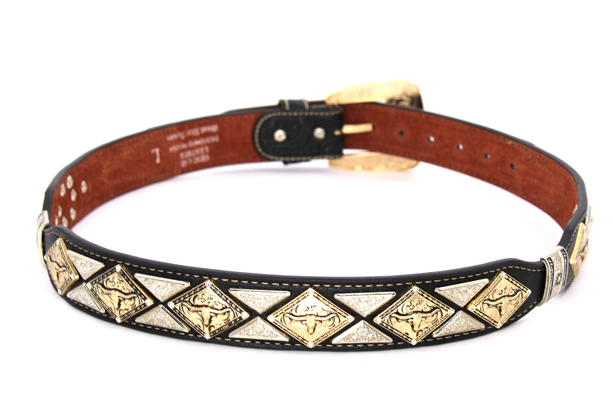 West Star Texas Genuine Leather Belt with Longhorn Buckle Gold and Silver -806A Longhorn BK XL Floral