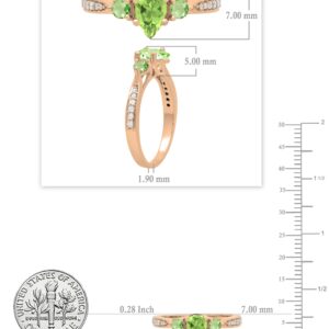 Dazzlingrock Collection 7x5mm Pear & Round Peridot with White Diamond 3 Stone Engagement Ring for Women in 10K Rose Gold, Size 7.5