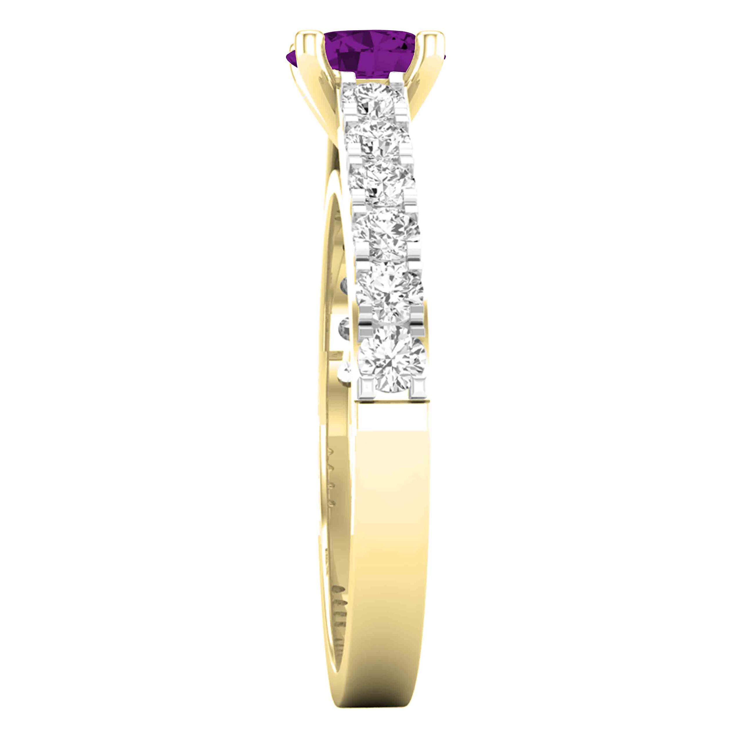 Dazzlingrock Collection 6X4 mm Oval Amethyst & Round White Diamond Engagement Ring for Women 18K Yellow Gold, Size 8.5