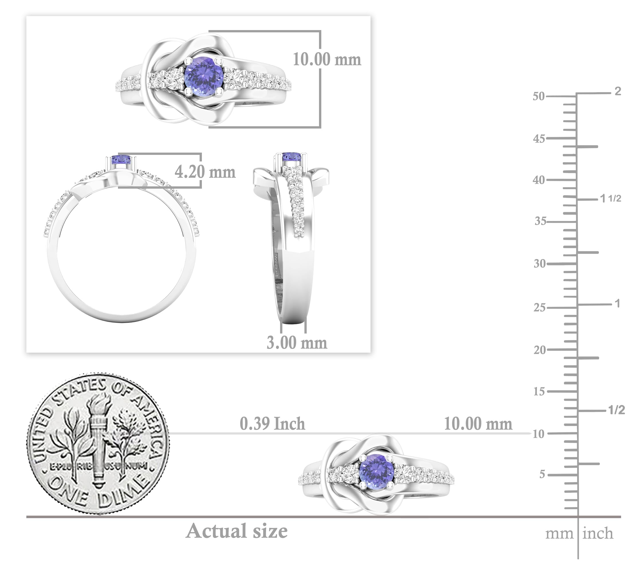 Dazzlingrock Collection 4mm Round Tanzanite & White Diamond Knot Style Engagement Promise Ring for Women in 18K Solid White Gold, Size 6.5