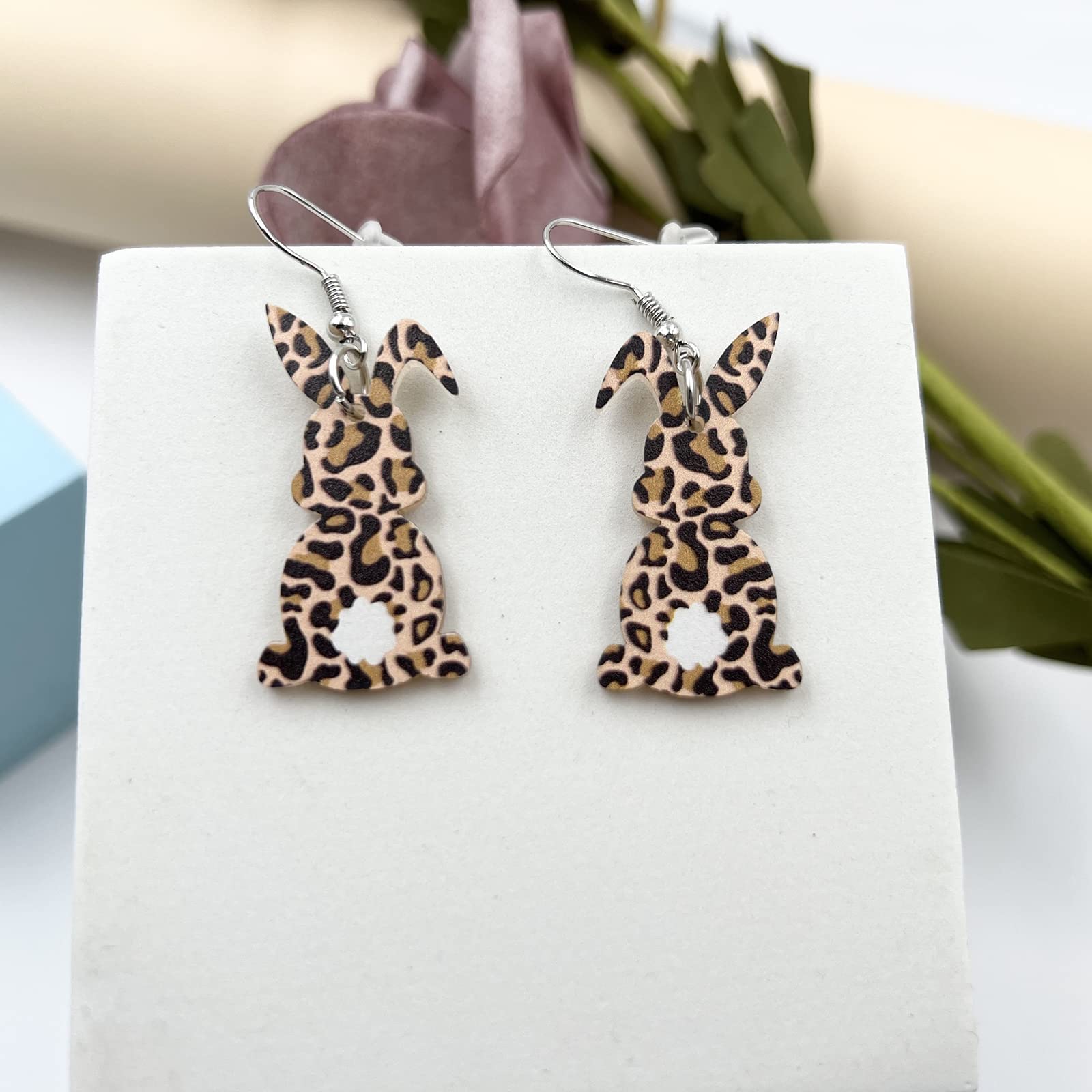 Leopard Bunny Earrings Easter Peeps Dangle Earrings Acrylic Rabbit Drop Earrings Easter Jewelry