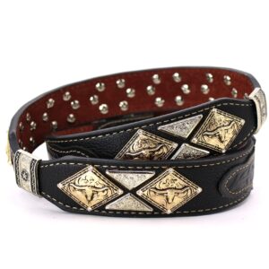 West Star Texas Genuine Leather Belt with Longhorn Buckle Gold and Silver -806A Longhorn BK XL Floral