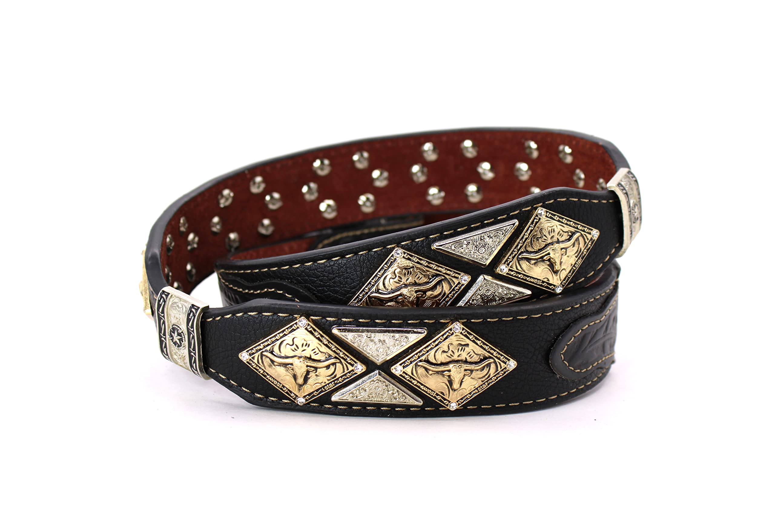 West Star Texas Genuine Leather Belt with Longhorn Buckle Gold and Silver -806A Longhorn BK XL Floral