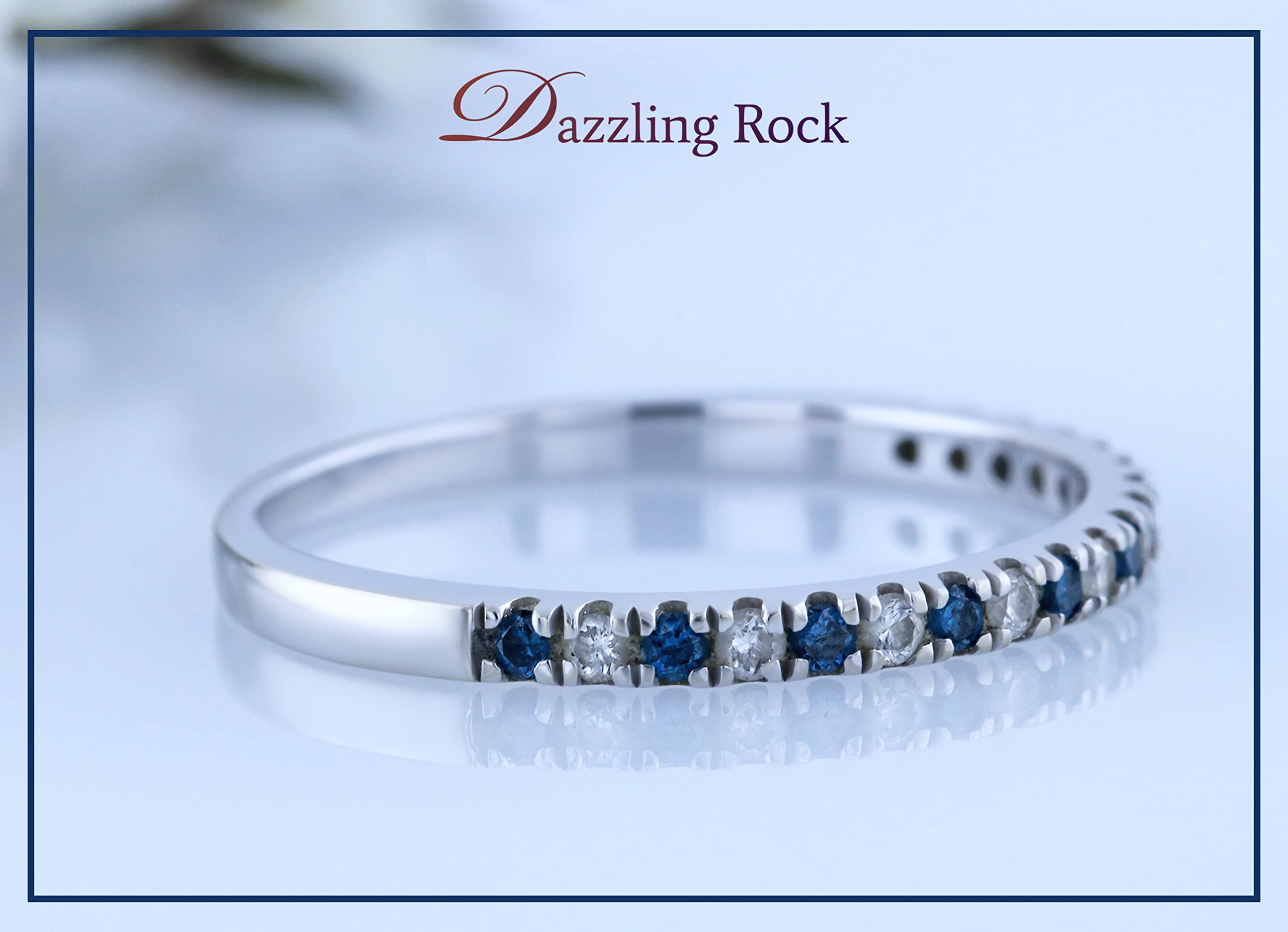 Dazzlingrock Collection Round Alternate Blue Diamond & White Diamond Stackable Anniversary Band for Women in 925 Sterling Silver Size 6.5