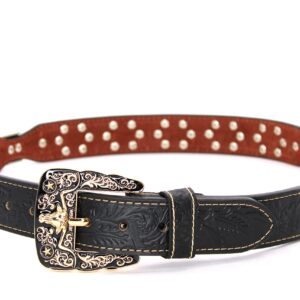 West Star Texas Genuine Leather Belt with Longhorn Buckle Gold and Silver -806A Longhorn BK XL Floral