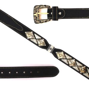 West Star Texas Genuine Leather Belt with Longhorn Buckle Gold and Silver -806A Longhorn BK XL Floral