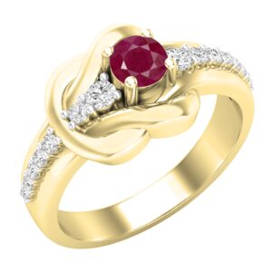 dazzlingrock collection 4mm round ruby & white diamond knot style engagement promise ring for women in 14k solid yellow gold, size 6