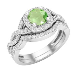 Dazzlingrock Collection 5.8mm Round Peridot & White Diamond Infinity Swirl Halo Wedding Ring Set for Women in 925 Sterling Silver Size 8