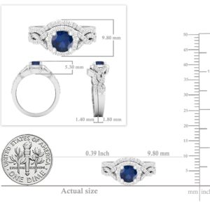 Dazzlingrock Collection 5.8mm Round Blue Sapphire & White Diamond Infinity Swirl Halo Wedding Ring Set for Women in 14K White Gold Size 9