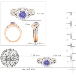 Dazzlingrock Collection 5.8mm Round Tanzanite & White Diamond Infinity Swirl Halo Wedding Ring Set for Women in 14K Rose Gold Size 6