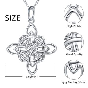 FLYOW Witches Knot Necklace 925 Sterling Silver Good Luck Irish Jewelry Celtic Triquetra Trinity Witches Knot Pendant Necklace for Women Birthday Graduation Christmas