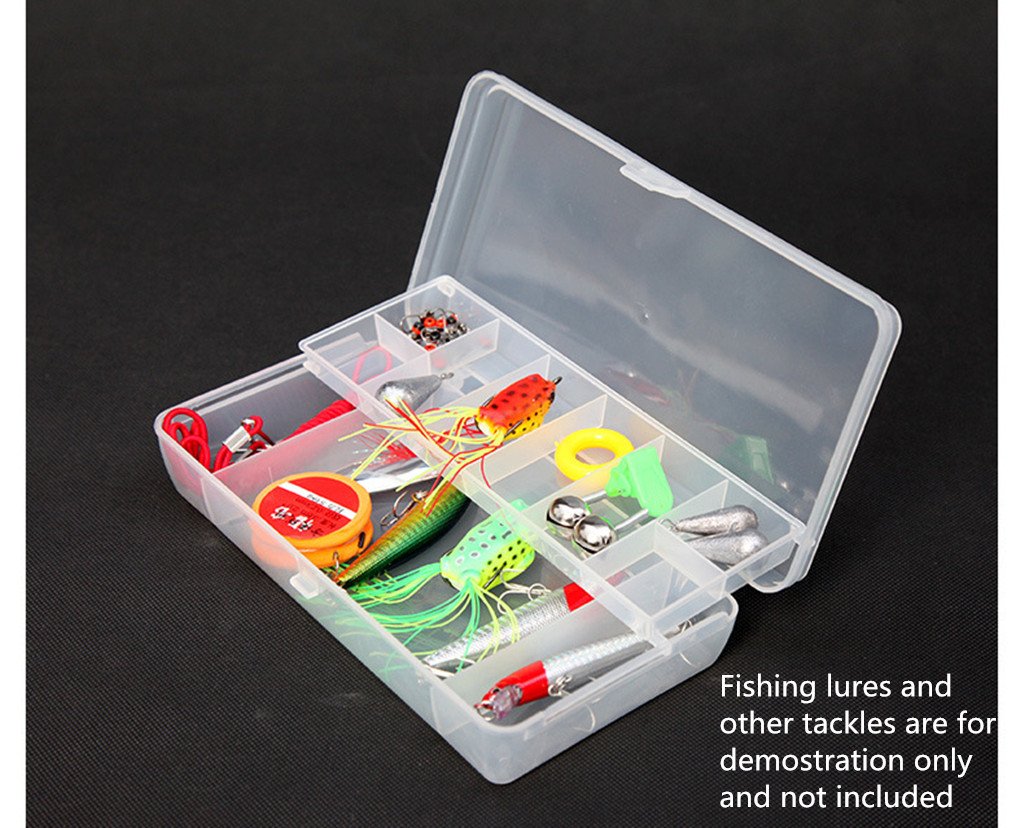 Toasis Fishing Lure Storage Container Organizer Double Layer Tackle Plastic Box (Olive & Clear-2pack)