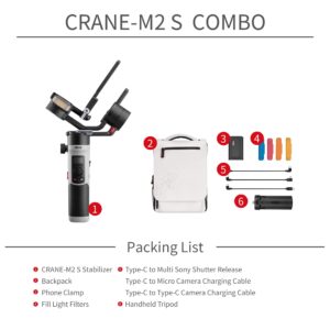 Zhiyun Crane-M2S Combo 3-axis Gimbal Camera Stabilizer for Mirrorless Camera Action Camera Smartphone Gimble for Sony A6600/A6500/A6400 A7C Canon EOS R,Phone Holder Backpack Included