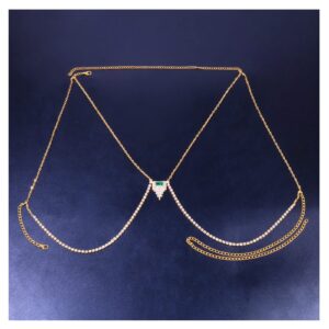 Rhinestone Chest Bracket Bra Chain Body Jewelry Bikini Crystal Body Chain Rhinestone Bra Chain Summer Sexy Chest Chain for Women (Gold)