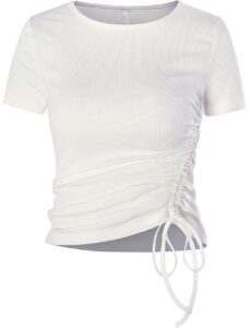 athletic tops for women short sleeve,workout crop top fitted yoga shirt drawstring side ruched(off white-047,m)