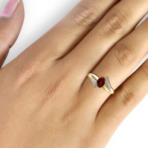 JEWELEXCESS 1.00 CTW Garnet & 1/20 Carat White Diamonds Ring in 14K Gold Over Silver