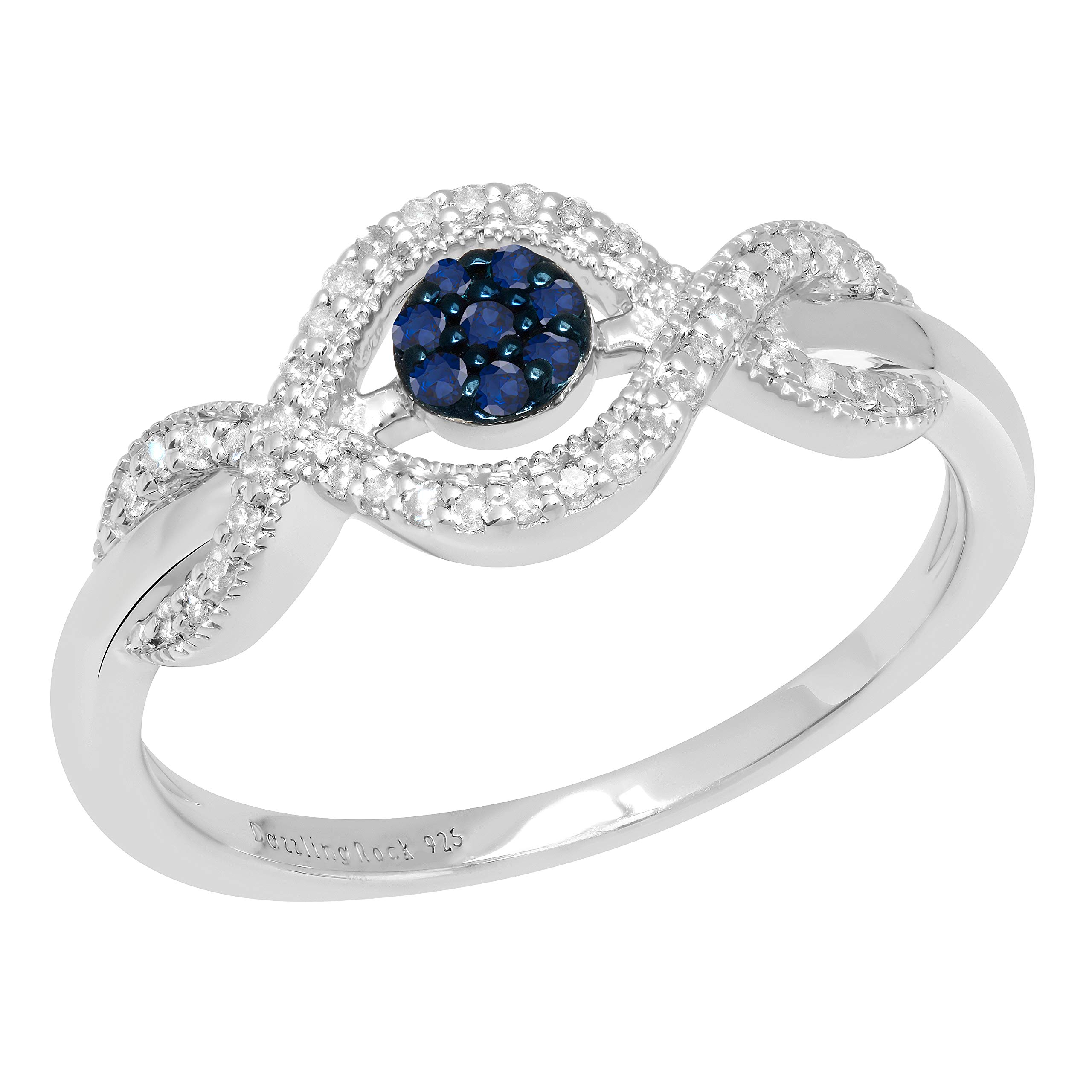 Dazzlingrock Collection Round Blue Sapphire & White Diamond Women Swirl Engagement Ring, Sterling Silver, Size 6