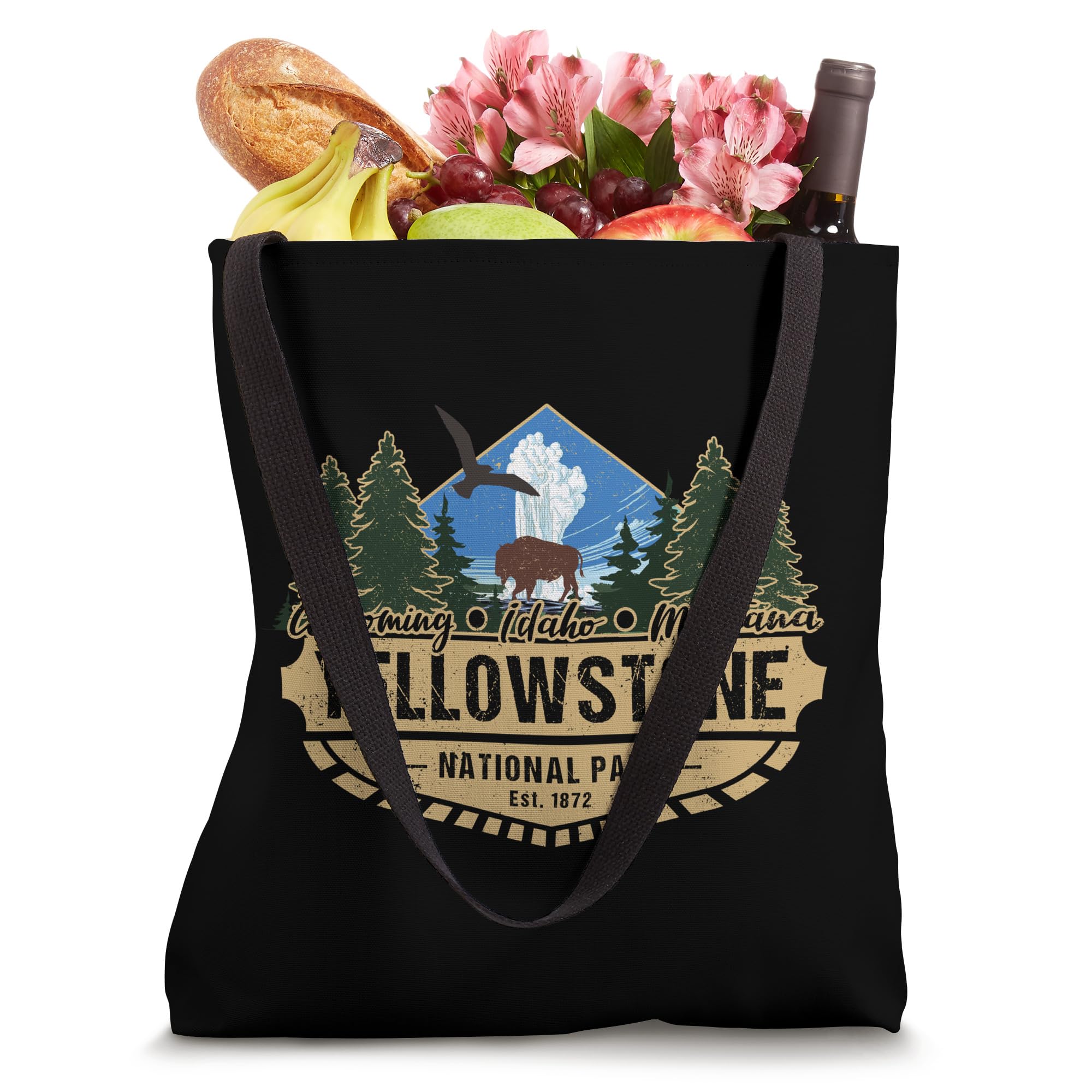 Yellowstone National Park Bison Old Faithful Geyser Souvenir Tote Bag