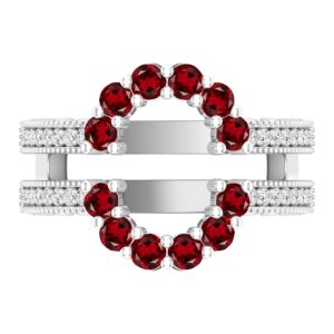 Dazzlingrock Collection Round Garnet & White Diamond Women Enhancer Guard Double Wedding Ring, 14K White Gold, Size 7.5