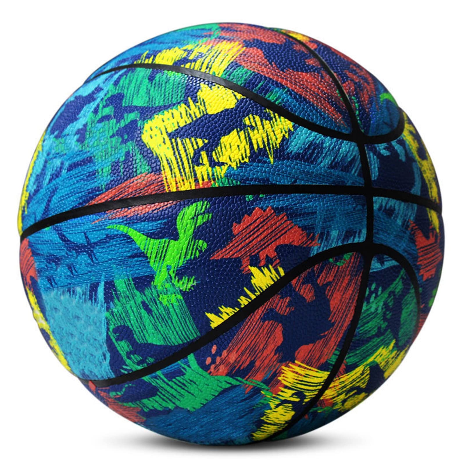 MINDCOLLISION Graffiti Basketball, Durable Soft Leather, for Kids, Teens, Beginners, Sizes 7 & 5,Doodle Dinosaur,No. 5