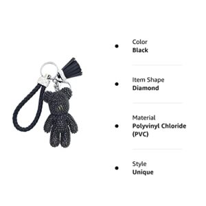 BONICI Girls Fashionable Diamond Bear Pendant Keychain Bling Sparkle Luxury Bear Key-Chains Keyring Gift Pendant for Handbag Tote Purse Backpack Bag Decoration Car Key Tassel Wrist Strap -Black